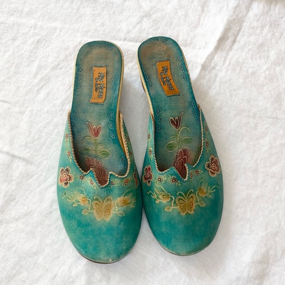 Vintage Retro Miz Mooz by Garth Teal Green Floral Shoes - Picture 3 of 16